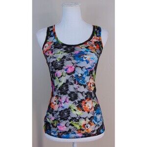 Y2k Black Lace Floral Sheer Tank Top Womens Size Small 90's Grunge Goth Fairy